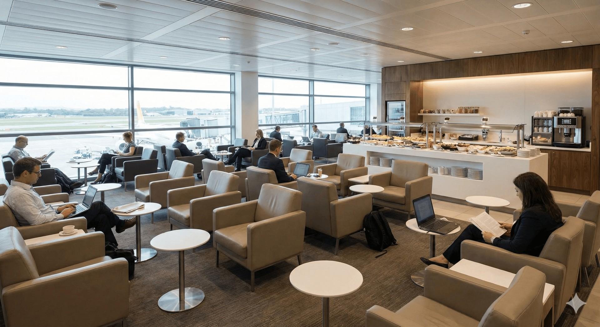 people at airport sitting in private lounge