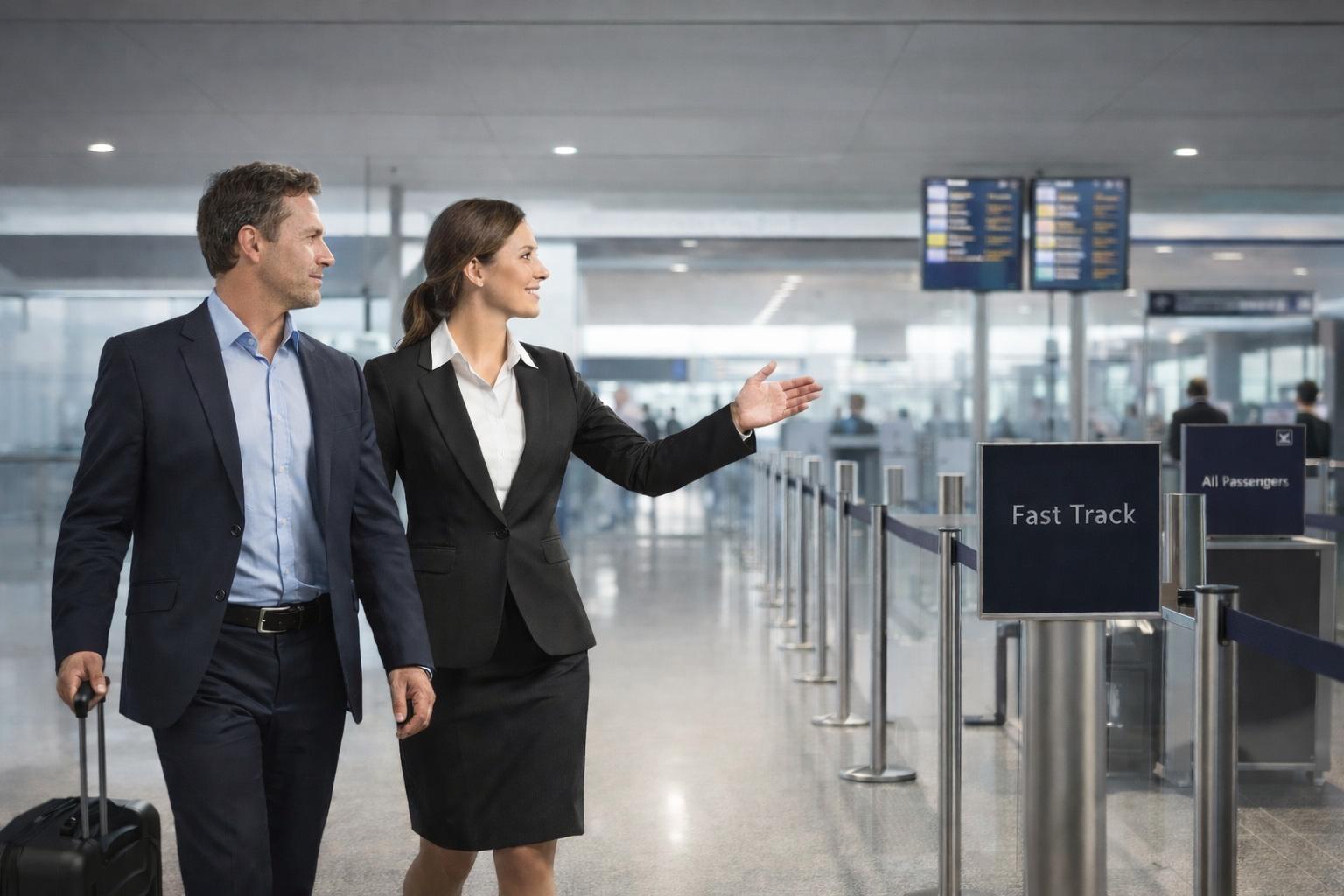people at airport going through corridor